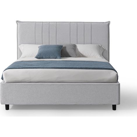 EVERGREENWEB Letto con Contenitore 160x190, Testiera in Tessuto Grigio, Modello BILBAO (1/5)