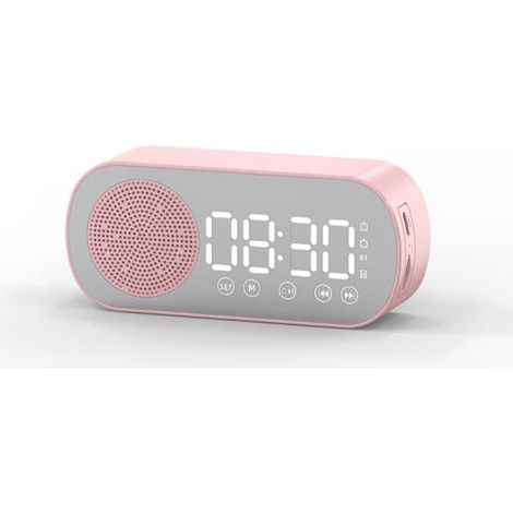 Radio FM intelligente multifonctionnelle, haut-parleur Bluetooth, réveil, horloge miroir (rose) (1/5)
