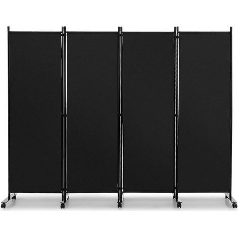 Separador de ambientes con 4 paneles con ruedas pantalla de privacidad enrollable de 173 cm de alto negro