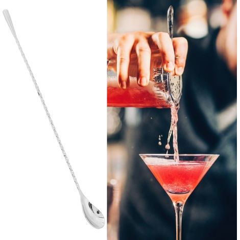 Cuillère à mélanger en acier inoxydable à long manche, cuillère à cocktail, accessoires de barman, argent (1/5)