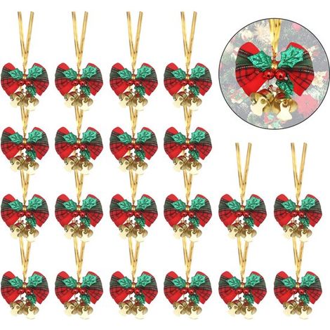 20 fiocchi natalizi, fiocchi per albero di Natale, decorazioni per albero di Natale con campanellini, piccoli e graziosi, regalo di Capodanno, regalo di Natale, decorazione natalizia (1/5)