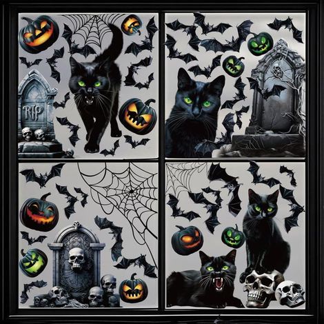 Lot de 8 feuilles d'autocollants pour fenêtre d'Halloween, réutilisables, autocollants électrostatiques pour décorations de fête (1/5)