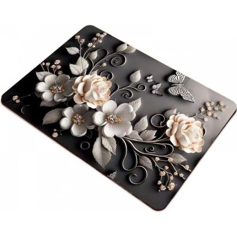 Tapis de séchage à vaisselle floral, absorbant en microfibre, antidérapant pour comptoirs de cuisine (1/3)