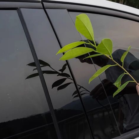 (Noir brillant) 6 pièces de garnitures de montants B et C en carbone argenté noir brillant, compatibles avec BMW E46 berline 4 portes (1998-2005), ensemble complet de garnitures de vitres extérieures (1/4)