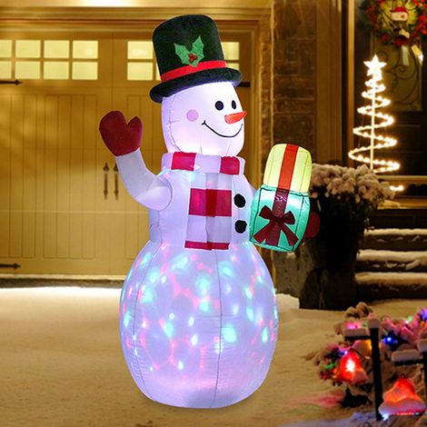 Décoration de Noël pour jardin : guirlande lumineuse multicolore rotative et bonhomme de neige gonflable (1/5)