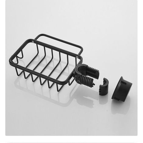1 x support de douche en acier inoxydable sans perçage, support de salle de bain extensible en acier inoxydable noir, support de douche, porte-savon de barre de douche, support de douche à shampoing (1/4)