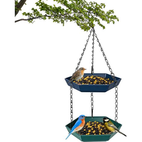 Maison à Oiseaux Suspendre, Abreuvoir Suspendu, Distributeur de Nourriture pour Oiseaux à Deux Niveaux, pour Jardin, Balcon, Oiseaux Sauvages (1/5)