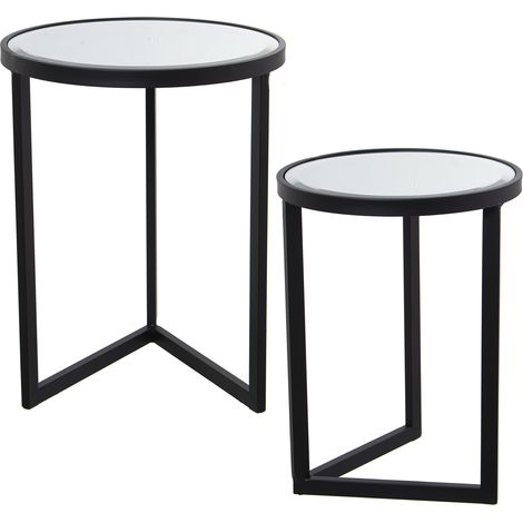 Lot de 2 Tables et Miroir en Métal Noir °42X54 Cm +°36X48 Cm (1/5)