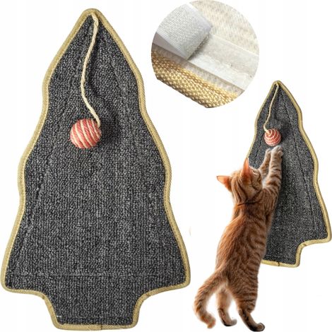 Alfombra rascadora con forma de árbol de Navidad y pelota para gatos, 50 cm (1/5)