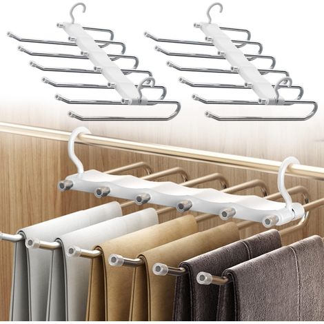 2 Cintres, Portant Pantalon Coulissant, Acier Inoxydable, Plastique Abs, Gain De Place, Armoire