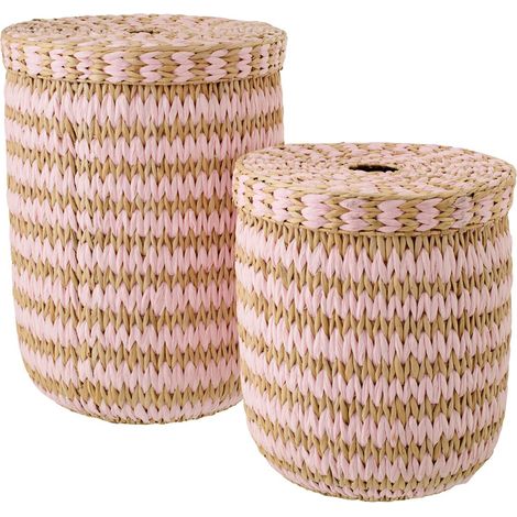 Lot de 2 Paniers de Rangement "Carson" 60cm Naturel & Rose (1/5)