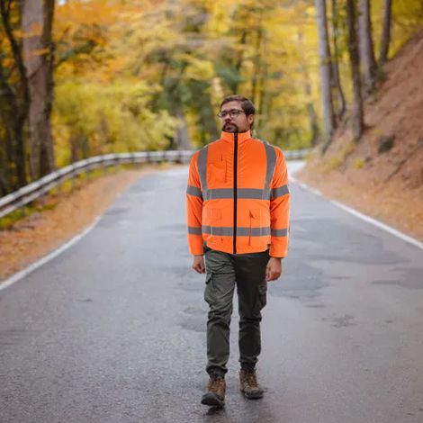 Chaqueta desmontable con aire acondicionado para trabajos al aire libre, talla XL, color naranja fluorescente, con ventiladores USB inalámbricos, poliéster-algodón y ABS - Mano (1/5)