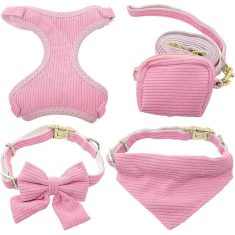 Hundeleinen-Set für kleine Hunde: Halsband, Geschirr und Kotbeutelhalter (1 Set, rosa) (1/5)