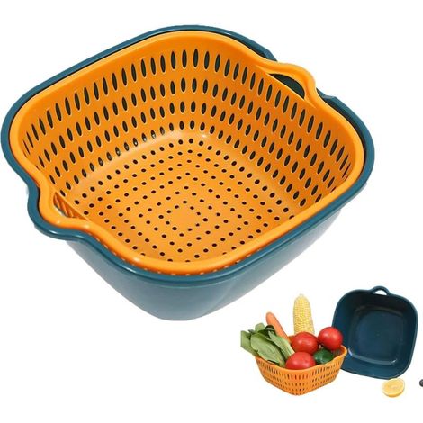 Bassin de Cuisine, Panier de vidange, passoire Plastique, Cuvette de Lavage et passoire en Plastique à Double Couche Bassin de Lavage de légumes Panie (1/5)