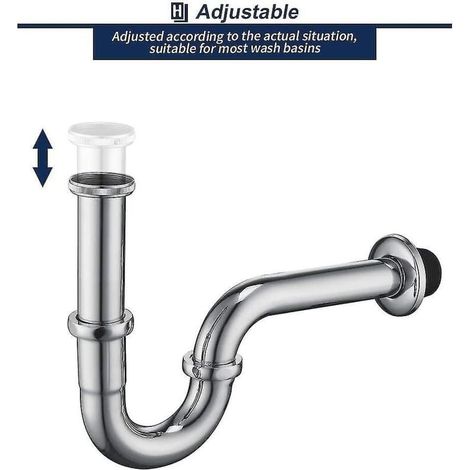 Sifone in acciaio inox, sifone in cromo, sifone per lavello + guarnizione, sifone antiodore (1/4)