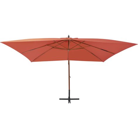 Parasol en porte-à-faux, Parasol pour Balcon Jardin Plage Terrasse, avec mât en bois 400x300 cm Terre cuite OIB5289E