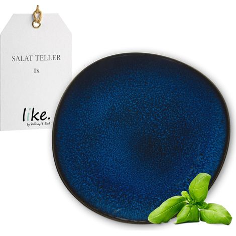 Assiette à Dessert Lave Bleu, 23,5 cm, Assiette Plate en Grès pour un Brunch, Résistante au Lave-Vaisselle et au Micro-ondes (1/5)