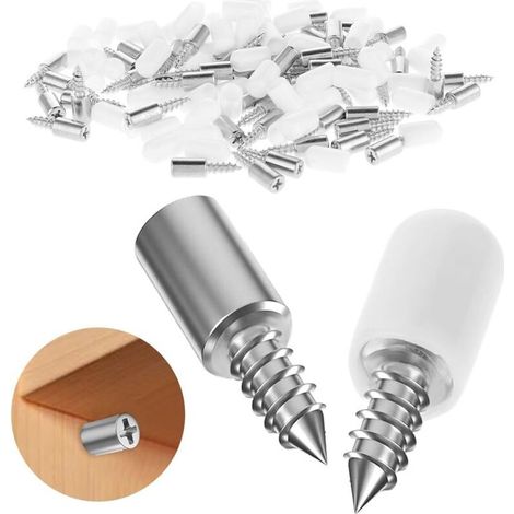Lot de 50 vis autotaraudeuses pour support de tablette de meuble, chevilles de support d'étagère avec manchon antidérapant, supports d'étagère pour meubles de cuisine, vitrines, armoires et placards. (1/5)