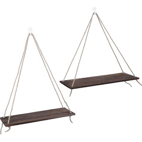 2 Stück Wandregal aus Holz mit Aufhängeseil für Pflanzen und Blumentöpfe, Antik-Stil, Heimdekoration (1/5)