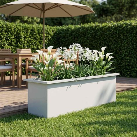 vidaXL Jardinera para jardín con luces LED Blanco 30 x 100 x 30 cm (1/5)