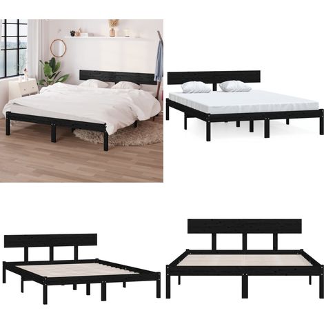 Massivholzbett Schwarz Kiefer 135x190 cm - Holzbett - Doppelbett - Kiefernholzbett - Massives Holzbett - Schwarzes Bett - Home & Living (1/5)
