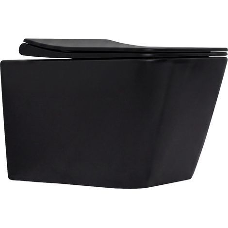Cuvette de WC suspendu rectangle sans bride BRAD pour bâti-support BASS noir mat (1/5)