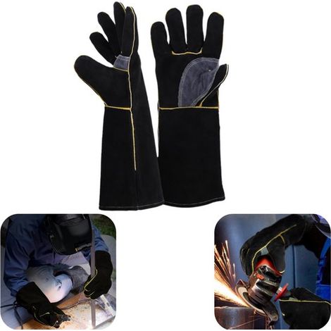 Gants de soudage et barbecue 1 paire - gants ignifugés résistants à la chaleur et suspendables, noir, 35 x 14,5 cm (1/5)