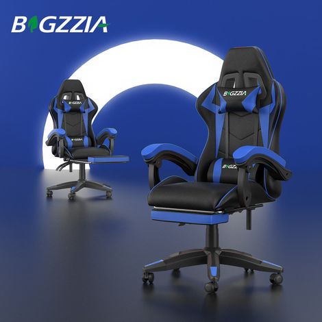 Gaming Chair - bigzzia Gaming Reclining Racing Chair - Computer Chair - Office Chair Ergonomic PC Chair with High Back, Headrest, and Lumbar Suppor - Blue