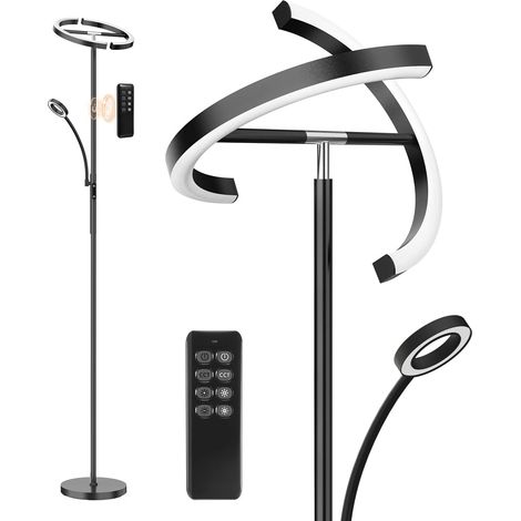 Antenlicht 22W LED Lampadaire avec 7W Lampe de lecture Noir 175cm-2750LM,3000-6000K dimmable-Télécommande-Modern Lampe sur pied pour Salon Chambre [ClasseF]