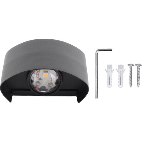 Lampadaire mural LED étanche noir – Lumière tamisée extérieure/allée avec 2 LED aluminium, pour jardin/porte (1 unité)
