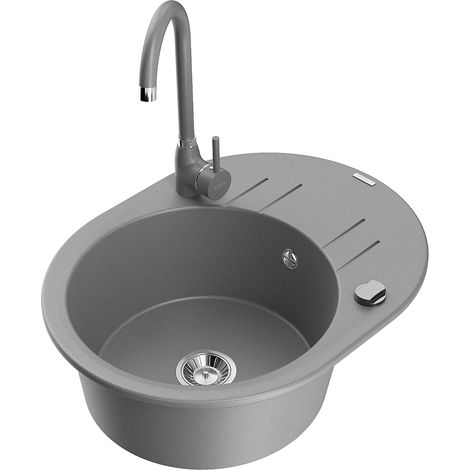 Mexen Kevin fregadero de granito de 1 cuenco con escurridor y grifo de cocina Telma, gris - 6517-71-670200-71 (1/5)