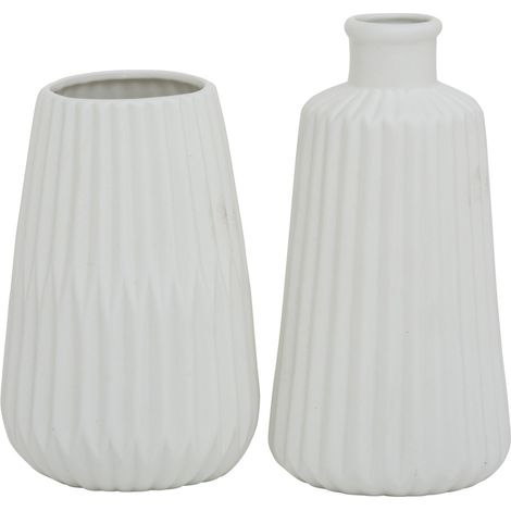 Boltze Vasen Set Esko 2-teilig wei¤ matt, Blumenvasen aus Keramik, ö ca. 8,5 cm