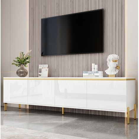Mobile TV 170x38x50 cm in pannelli di legno bianco con contenitore, per soggiorno FloraGrace (1/5)