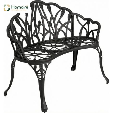 HOMAIRE Gartenbank 2-Sitzer en aluminium moulé résistant aux intempéries avec dossier en forme de tulipes et motifs floraux