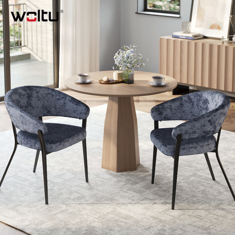 WOLTU 2x Esszimmerstühle, Küchenstühle mit offener Rückenlehne, Armlehnstuhl, Samt Polstersessel mit Metallbeinen, für Wohnzimmer Küche Esszimmer, Dunkelblaugrau (1/5)