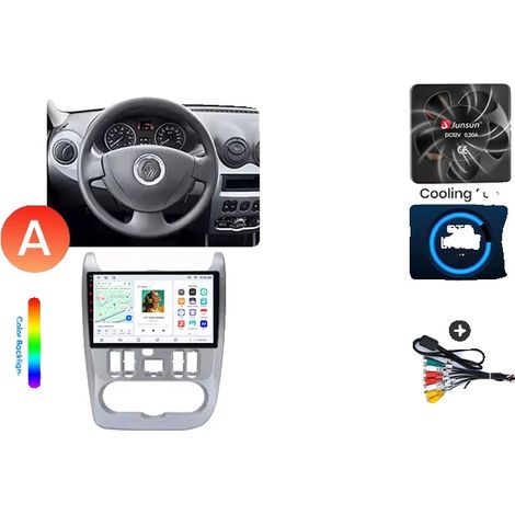 Radio para coche, pantalla táctil, reproductor de audio, compatible con Dacia / Renault Logan 1 y Sandero 1 y Duster 1 2004-2015, navegación GPS Android con ventilador de refrigeración incorporado, V7 (1/2)