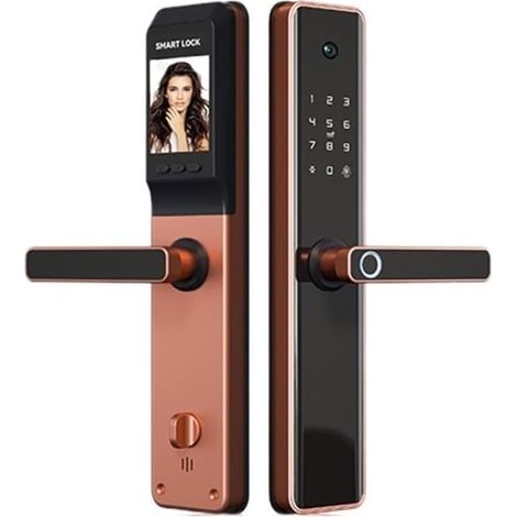 Serrure de porte intelligente Serrure de surveillance de caméra Tuya empreinte digitale biométrique, serrure intelligente intelligente de sécurité avec serrure de porte de mot de passe d'application W (1/5)