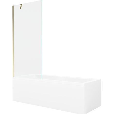 Mexen Cubik baignoire rectangulaire 150 x 70 cm avec habillage et paroi 1-volet 80 cm, transparent, doré - 550315070X9508000050 (1/5)