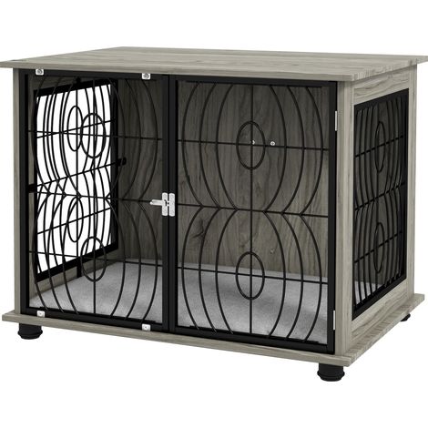 Indoor Dog Crate Furniture End Table w/ Plush Washable Cushion, Lockable Door,  Medium Dogs (1/5)