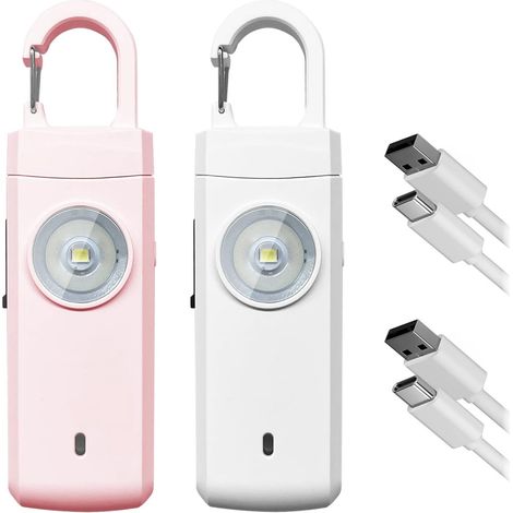 Lot de 2 alarmes personnelles, alarme personnelle d'autodéfense, rechargeable, alarme personnelle pour femme, bouton d'alarme (1/5)