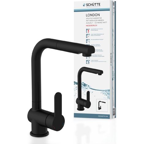 Schütte Rubinetto da cucina a bassa pressione London con doccetta estraibile, rubinetto per calda/sottotavolo, girevole a 360 gradi, rubinetto da cucina, miscelatore per lavello 79769, nero (1/5)