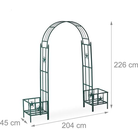 Arco de jardín con dos jardineras 200 x 50 x 200 cm para plantas trepadoras diseño elegante de hierro verde 130004996 (1/4)