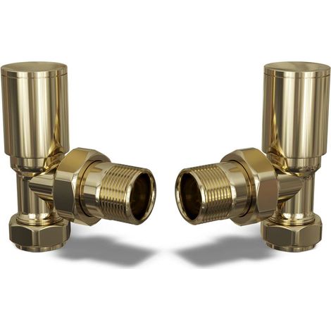 Round - Polished Brass Radiator Valves Angled 15mm
