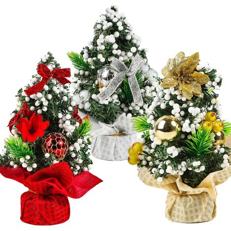 Confezione da 3 mini alberi di Natale. Alberi di Natale artificiali per decorazioni natalizie su tavoli e scrivanie. (1/5)