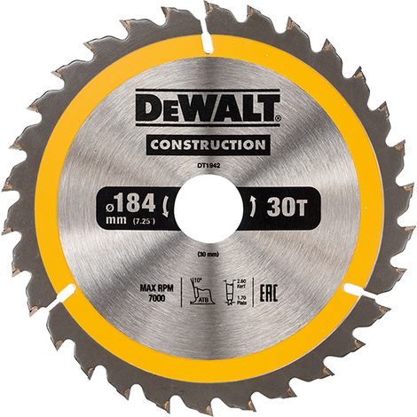 DeWALT DT1942 Portable Construction Circular Saw Blade 184 x 30mm x 30T