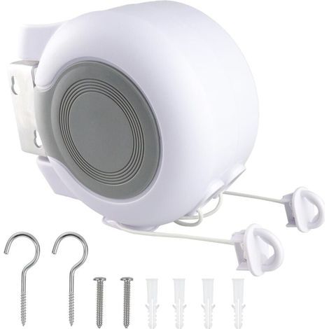 Tendedero retráctil de 13 m, tendedero doble resistente para uso en interiores y exteriores, de pared, portátil, fácil de instalar. (1/4)