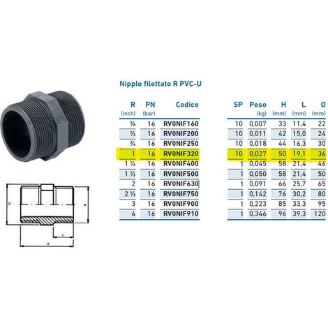 Nipplo filettato R PVC-U 1" INPFNI232000 - - IRRITEC - -