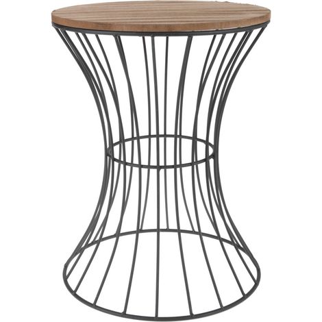 Designer Beistelltisch aus Metall mit Holz Tischplatte - dekorativer Tisch mit geschwungenem Metallgestell