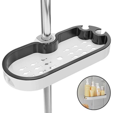 Étagère de Douche sans Perçage, Porte Savon Douche Réglable avec Boucle et Crochet, Adapté le Rail de 22, 24, 25 mm