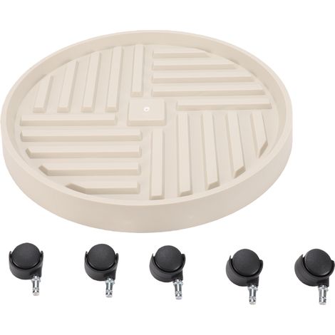 Plateau de transport pour plantes, support rond en plastique blanc à roulettes, grande capacité de charge, pour pots de fleurs (1/5)